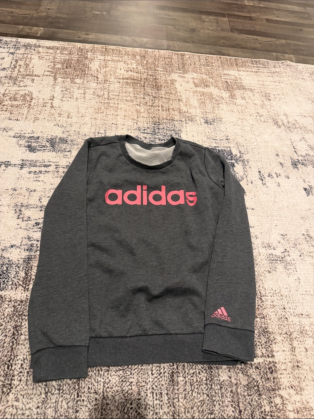 adidas Women’s Charcoal Crewneck Sweatshirt with Pink Logo